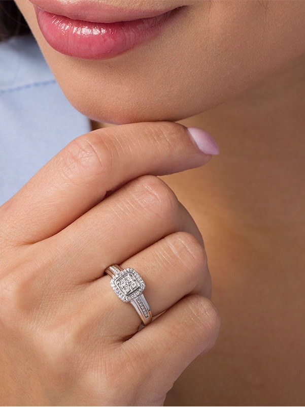 Quad Diamond Accent Cushion Frame In Sterling Silver Ring Size 6
